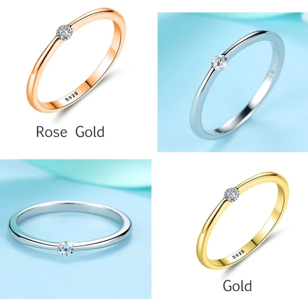 925 Sterling Silver Rings Round Zirconia Crystal F